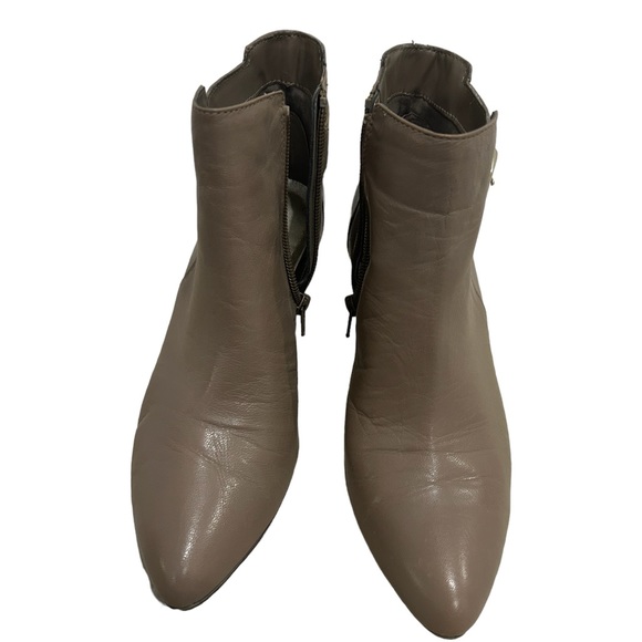 Anne Klein Faeryn Ankle Booties Taupe Leather Heels - Picture 3 of 9